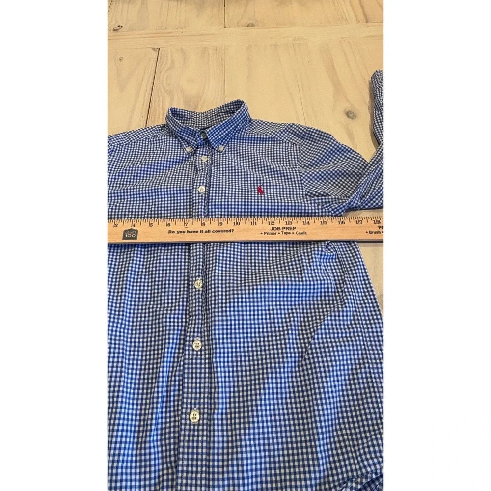 Ralph Lauren Kids Blue White Gingham Button Down Shirt Size M 10-12 Preppy